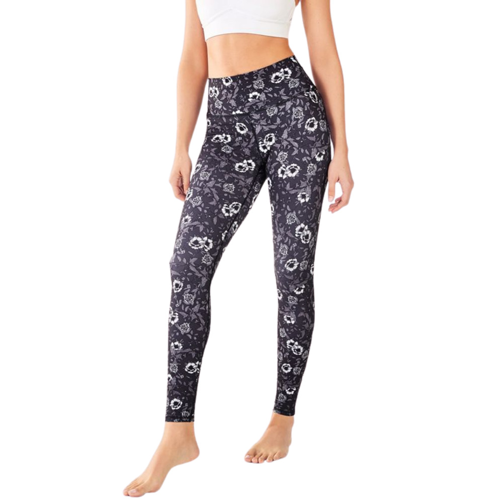 Fabletics High-Waisted Powerhold Gray Floral Leggings Size Medium